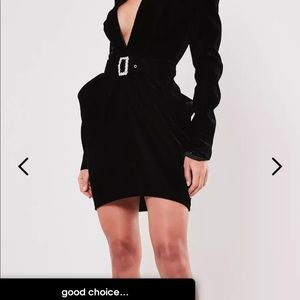 Black Velvet Belted Dress